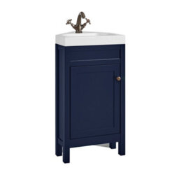 Homestylestore 450mm Navy Blue Floorstanding Corner Bathroom Vanity Unit And Aged Bronze Round Handle - thumbnail 1