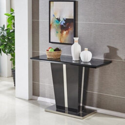 Furniture in Fashion Memphis High Gloss Console Table In Black With Glass Top