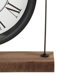 Deenz Metal Arched Frame Clock Roman Numerals White Face Round Display Wood Base Quartz Movement Freestanding Black Mantle 31X26Cm - thumbnail 4
