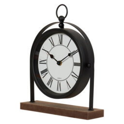 Deenz Metal Arched Frame Clock Roman Numerals White Face Round Display Wood Base Quartz Movement Freestanding Black Mantle 31X26Cm - thumbnail 2