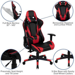 Fwstyle Black & Red Bucket Seat Racer Gaming Chair Faux Leather - thumbnail 2