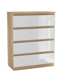 Urbn-Living Urbnliving 90Cm Tall 4 Drawer High Gloss Bedside Chest Of Drawers With Smooth Metal Runner Oak & White - thumbnail 2