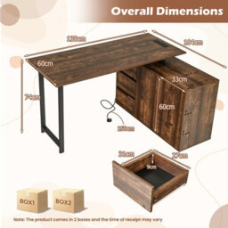 Costway L-Shaped Desk With File Cabinet Reversible Corner Computer Desk With 3 Drawers - thumbnail 2