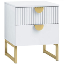 Wyld Haus Coelta Loni White And Gold 2-Drawer Bedside Table With Ribbed Front And Metal Base - thumbnail 2