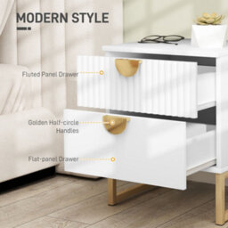 Wyld Haus Coelta Loni White And Gold 2-Drawer Bedside Table With Ribbed Front And Metal Base - thumbnail 4