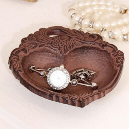 Dibor Vintage Style Cast Iron Trinket Dish Brown Love Heart Ring Earring Cufflink Key Dish With Baroque Edge - thumbnail 1