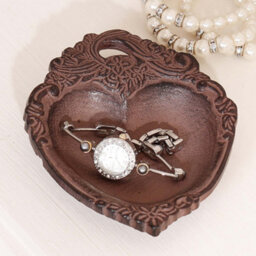 Dibor Vintage Style Cast Iron Trinket Dish Brown Love Heart Ring Earring Cufflink Key Dish With Baroque Edge - thumbnail 3