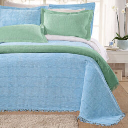 Blue Candlewick Bedspread - Soft & Lightweight 100% Cotton Bedding With Wave Design & Fringed Edges - Size Single, 135 X 200Cm - thumbnail 3