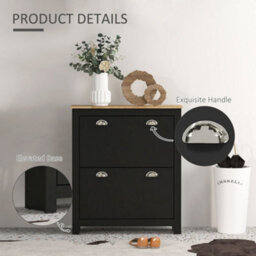 Wyld Haus Resuka Black Slim Wooden Shoe Cabinet With 2 Flip Drawers Up To 12 Pairs - thumbnail 7