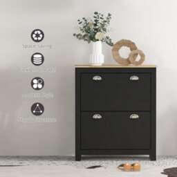 Wyld Haus Resuka Black Slim Wooden Shoe Cabinet With 2 Flip Drawers Up To 12 Pairs - thumbnail 8