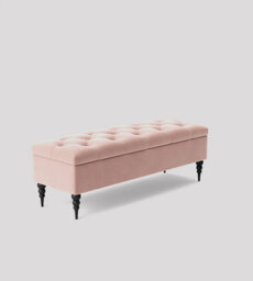 137Cm Safar Ottoman Bench With Storage And Turned Wooden Legs- Plush Velvet Shoes Bench - Pink Chesterfield Storage Bench