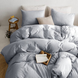 Ameha Silver Duvet Cover Single Double King Super King Size Reversible Plain Dyed Duvets Quilts Covers & Pillowcases Luxury Comfortable - thumbnail 3