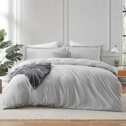 Ameha Silver Duvet Cover Single Double King Super King Size Reversible Plain Dyed Duvets Quilts Covers & Pillowcases Luxury Comfortable - thumbnail 4