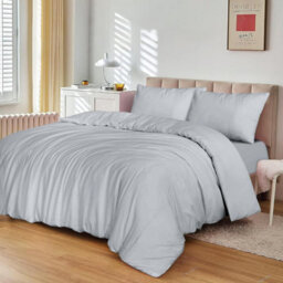 Ameha Silver Duvet Cover Single Double King Super King Size Reversible Plain Dyed Duvets Quilts Covers & Pillowcases Luxury Comfortable - thumbnail 2