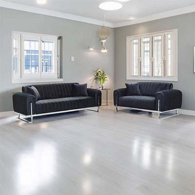 Sliding Wardrobes 4 u LTD Richmn 3+2 Plush Velvet Sofa Sofa Set Available In 3 Colors - Black 3+2 - image 1