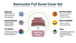TheWhiteWater Limited Duvet Cover Set Seersucker Single/double/king/super King Bedding Set - Duvet Cover + Matching Pillowcase - Dusky Pink - thumbnail 5