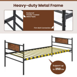 Gainoom Metal Daybed Retro Double Bed Mattress Foundation Single Sofa Guest Bed With Headboard - thumbnail 5