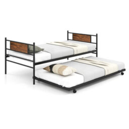 Gainoom Metal Daybed Retro Double Bed Mattress Foundation Single Sofa Guest Bed With Headboard