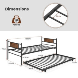 Gainoom Metal Daybed Retro Double Bed Mattress Foundation Single Sofa Guest Bed With Headboard - thumbnail 2