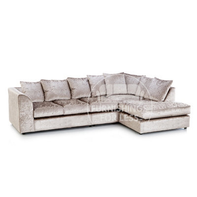 Furnishings For Less UK Crystal Crushed Velvet Fabric 5 Seater L Shaped Corner Sofa  Mink Right Hand Facing - Scatter Back - image 1