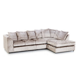 Furnishings For Less UK Crystal Crushed Velvet Fabric 5 Seater L Shaped Corner Sofa  Mink Right Hand Facing - Scatter Back - thumbnail 1