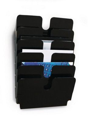 Durable Flexiplus 6 Wall Mounted Literature Tray - A4 Landscape Holder - Black