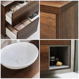 Homestylestore Dark Oak 800mm Wall Hung Bathroom Vanity Unit Oval Chalk Countertop Basin Open Shelf - thumbnail 2