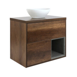 Homestylestore Dark Oak 800mm Wall Hung Bathroom Vanity Unit Oval Chalk Countertop Basin Open Shelf - thumbnail 1