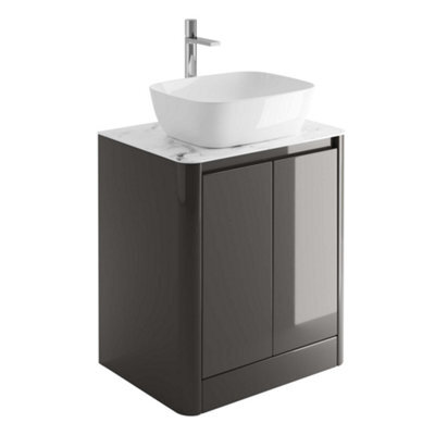 Plum&clay Mayfair Gloss Dark Grey Freestanding Bathroom Vanity Unit With White Marble Countertop (W)650mm (H)745mm - image 1