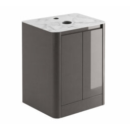 Plum&clay Mayfair Gloss Dark Grey Freestanding Bathroom Vanity Unit With White Marble Countertop (W)650mm (H)745mm - thumbnail 2
