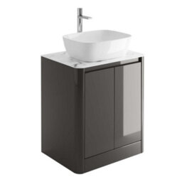 Plum&clay Mayfair Gloss Dark Grey Freestanding Bathroom Vanity Unit With White Marble Countertop (W)650mm (H)745mm - thumbnail 3