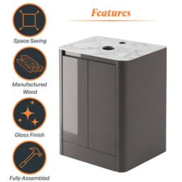 Plum&clay Mayfair Gloss Dark Grey Freestanding Bathroom Vanity Unit With White Marble Countertop (W)650mm (H)745mm - thumbnail 6