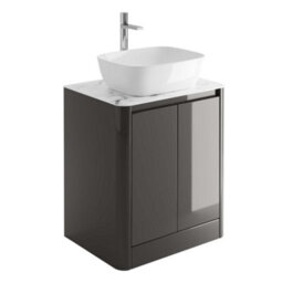 Plum&clay Mayfair Gloss Dark Grey Freestanding Bathroom Vanity Unit With White Marble Countertop (W)650mm (H)745mm