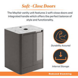 Plum&clay Mayfair Gloss Dark Grey Freestanding Bathroom Vanity Unit With White Marble Countertop (W)650mm (H)745mm - thumbnail 4