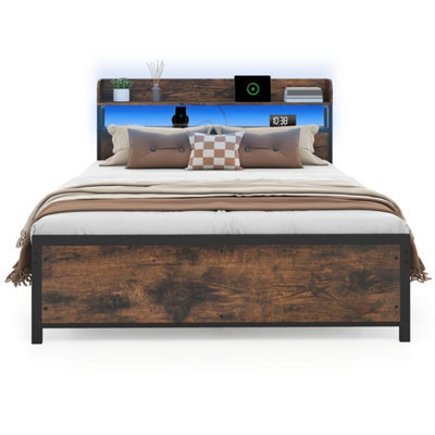 King Size Platform Bed Bed Frame With Led Lights & Power Outlets - image 1