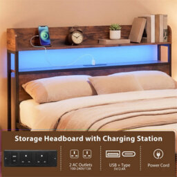 King Size Platform Bed Bed Frame With Led Lights & Power Outlets - thumbnail 3