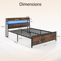 King Size Platform Bed Bed Frame With Led Lights & Power Outlets - thumbnail 2