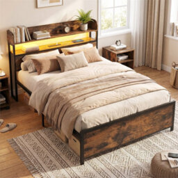 King Size Platform Bed Bed Frame With Led Lights & Power Outlets - thumbnail 4