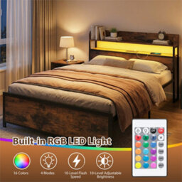 King Size Platform Bed Bed Frame With Led Lights & Power Outlets - thumbnail 6