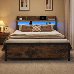 King Size Platform Bed Bed Frame With Led Lights & Power Outlets - thumbnail 5