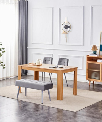 Kosy Koala Dining Table Set Oak Effect Table With 2 Grey Velvet Dining Chairs And 1 Grey Bench - image 1