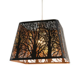 Happy Homewares Matte Black Tree Forest Pendant Lighting Shade With Satin Gold Inner