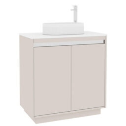 Royal Bathrooms Orion 800mm Warm Taupe Floor Standing Plain White Countertop Vanity Unit 2 Door With Lyon Basin & Chrome Accent Trim - thumbnail 6