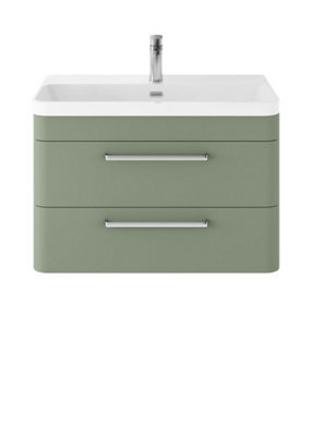 Balterley Croxden 800mm Wall Hung 2 Drawer Vanity Unit With Ceramic Basin - Fern Green - image 1