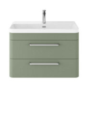 Balterley Croxden 800mm Wall Hung 2 Drawer Vanity Unit With Ceramic Basin - Fern Green - thumbnail 1