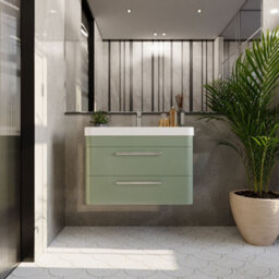 Balterley Croxden 800mm Wall Hung 2 Drawer Vanity Unit With Ceramic Basin - Fern Green - thumbnail 2