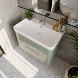 Balterley Croxden 800mm Wall Hung 2 Drawer Vanity Unit With Ceramic Basin - Fern Green - thumbnail 3