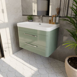 Balterley Croxden 800mm Wall Hung 2 Drawer Vanity Unit With Ceramic Basin - Fern Green - thumbnail 4