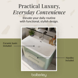 Balterley Croxden 800mm Wall Hung 2 Drawer Vanity Unit With Ceramic Basin - Fern Green - thumbnail 7