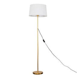 Valuelights Charles Gold Floor Lamp With White Linen Shade And Bulb